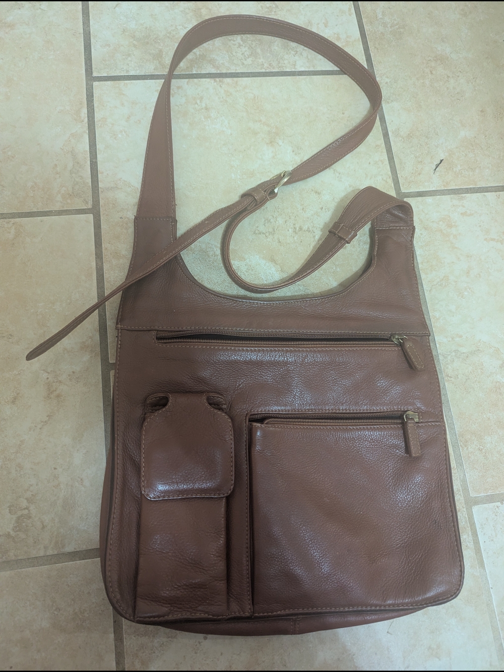 Brown Genuine Leather Crossbody Messenger Bag - Casual Everyday Carry